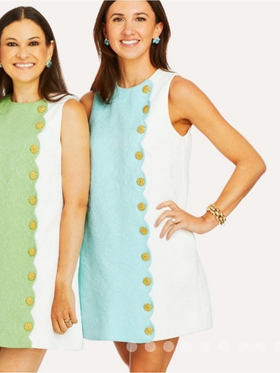 Mestiza New York Dresses & Skirts - Mestiza New York Etta Mini Shift Dress Aqua White Gold Scallop Detail Size 4